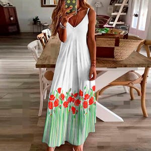 Boho Spaghetti Strap Long Dress – Flowy Maxi Spring Summer Dress, Free Shipping
