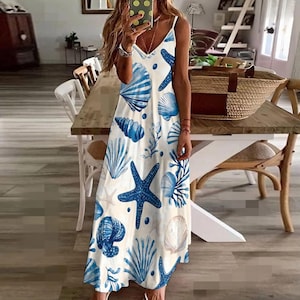 Boho Spaghetti Strap Long Dress – Flowy Maxi Spring Summer Dress, Free Shipping