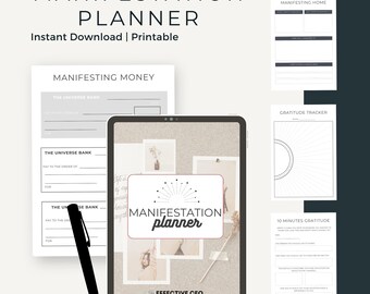 60-Page Manifestation Planner: Gratitude Journal, Vision Board, Daily Routines (Digital Download)