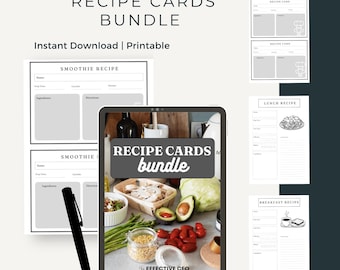 Printable Recipe Card Bundle: Meal Planner, Grocery List & Kitchen Organizer