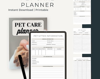 Pet Care Planner: Vet Records, Grooming, & Pet Sitter Journal (Printable)