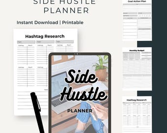 Side Hustle Planner -  Business Product & Social Media Tracker, Income, Expenses, Goal Organizer Printable PDF