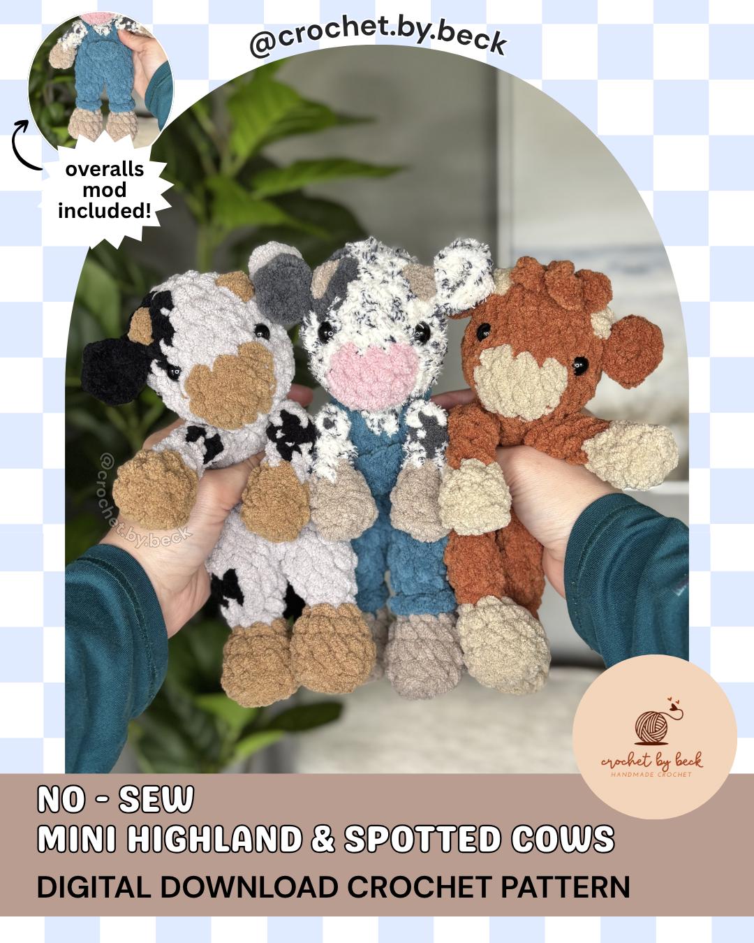 39 Highland Cow Crochet Patterns for Rustic, Fluffy Amigurumi Charm 16 Mini Highland & Spotted Cows: No-Sew Crochet