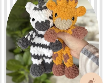 Mini Zebra & Giraffe: No-Sew / Low-Sew Crochet Pattern (PDF Pattern)
