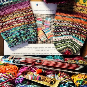 KNITTING KIT for Scrappy Socks  - all Variegated Yarn (needles included)