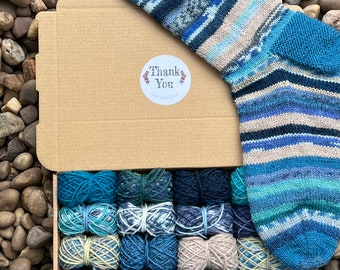 BLUE Scrappy socks knitting kit