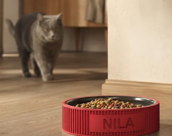 Personalisierter Katzennapf Edelstahl | Schnurrhaarfreundlich | 3D Gedruckte Napfhalterung | Erhöhter Futternapf für Katze & Hund | Geschenk