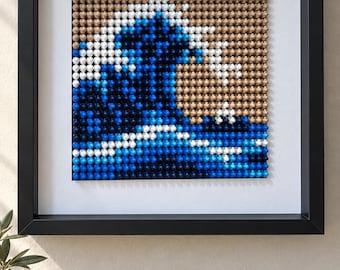 DIY Pixel-Art-Set „Die große Welle“ mit 725 3D-gedruckten Mini-Enten und Rahmen | Perfektes Geschenk für Bastler