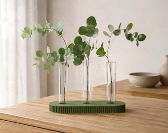 Minimalistische Reagenzglas-Vase – 3D-gedruckter Blumenhalter aus PLA mit Glasröhrchen – Moderne Tischdekoration | Geschenk | Home Decor