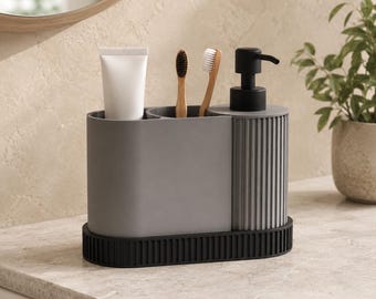 Minimalistischer Zahnbürstenhalter m. Seifenspender | Badezimmer Organizer | Modernes Bad Accessoire | 3D Druck Zahnbürstenbecher | Geschenk