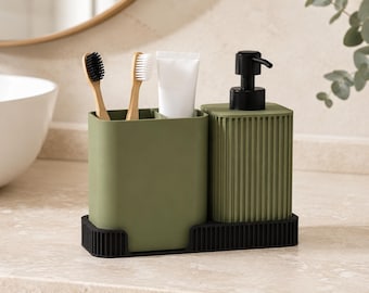 Minimalistischer Zahnbürstenhalter mit Seifenspender | Badezimmer Organizer Set | Modernes Bad Accessoire | 3D Druck Zahnbürstenbecher