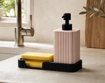 Minimalistischer Seifen- und Spülmittelspender mit Schwammhalter | Modernes Küchenzubehör | 3D Druck Organizer für Küche & Bad | Home Decor