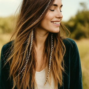 CHOOSE YOUR LENGTH Black and White Grizzly Feather Hair Extensions - Real, Natural, Bohemian Hair Accessory