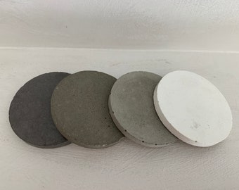 Small Concrete Circular Ombre Coaster - Dark Gray White Cement - Round Stone -Midcentury Industrial Geometric - Modern Minimalist Home Decor