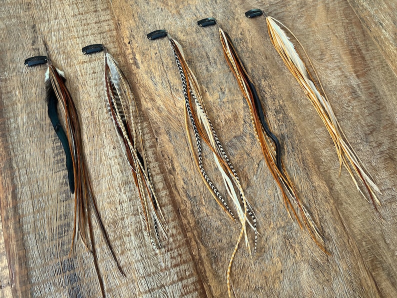 Real Feather Hair Extension Clip | Boho Hippie Festival Hair Accessory | Natural Rooster Feather Clip | Grizzly Badger Black Brown Ginger
