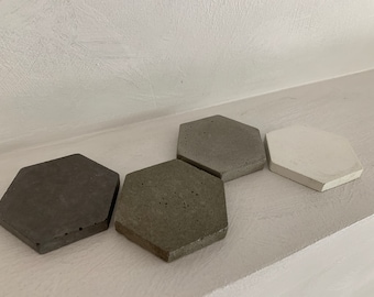 Small Concrete Hexagonal Coaster - Dark Cement - White Stone Decor -Midcentury Industrial Geometric Tray - Modern Minimalist Home Decor Gift