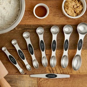 8 Piece Magnetic double sided Measuring Spoons, with leveler, small enough to fit into spice jars, stackable for easy storage, great gifts!