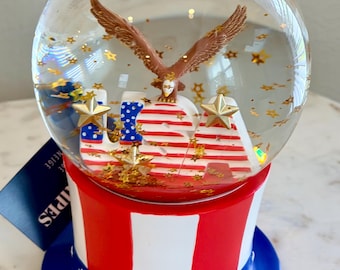 USA Snow Globe Interior Features, USA Flag, American Eagle And says USA in big letters! Shake for Gold Stars! 4th of July Decor! Great Gift!