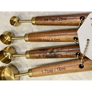 Gold finish, Stainless steel Measuring Spoons with Wood Handles, kitchen gadgets, kitchen decor, Great Gifts. For Any Occasion!