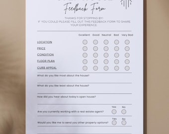Open House Feedback Form | Real Estate | Realtor | Digital Download