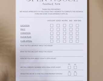 Open House Questionnaire | Open House Feedback Sheet | Real Estate | Digital Download