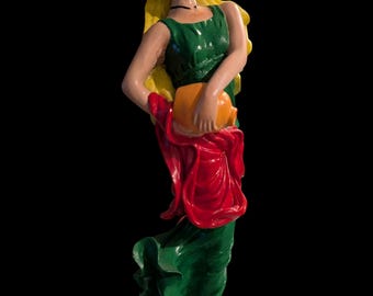 Vibrant Vintage Style Resin Figurine – 12" Hand-Painted Mediterranean Maiden