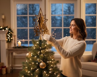 Vintage Danbury Mint 20kt Gold Electroplated Star & Angels Tree Topper