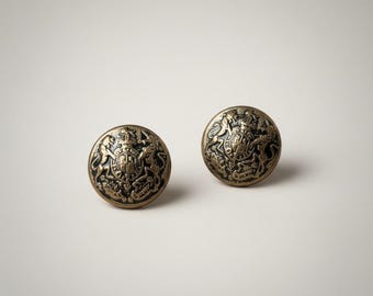 Vintage 1980s Gold-Tone & Black Crest Blazer Buttons