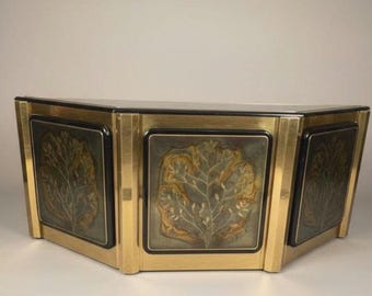 Vintage 1970s Rare Bernhard Rohne for Mastercraft "Tree of Life" Credenza Brass and Enamel
