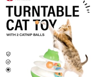 Turntable Cat Toy with 2 Catnip Balls & 1 Light-Up Ball!