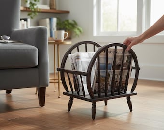 Vintage Mid-Century Spindle Magazine Rack – Boho Vinyl Record Holder