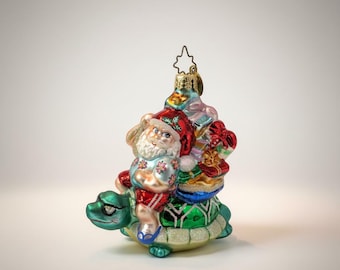 Authentic Christopher Radko Christmas Ornament – Coastal Santa on Sea Turtle – Hand-Painted European Glass – Collectible Holiday Decor