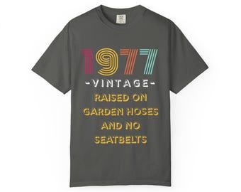 1977 Vintage Retro Typography T-shirt | 1970s Striped Birthday Tee