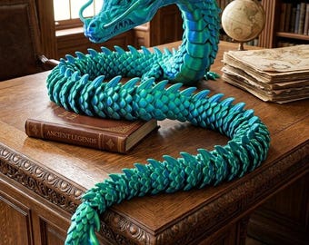 Epic 6-Foot Articulated 3D-Printed Dragon – Iridescent Teal/Green or yellow/gold