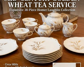 Mid-Century Elegance: 38-Piece Homer Laughlin "Golden Wheat" Tea and Dessert Service