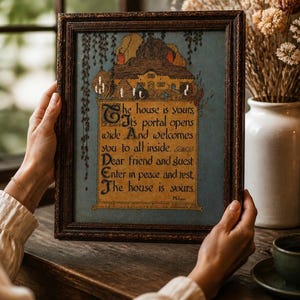 Vintage 1920s Buzza Motto Framed Print "The House Is Yours" by McLean | Antique Cottagecore Housewarming Gift Wall Decor