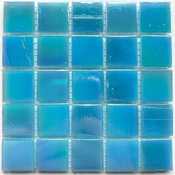 Mosaic Tile Glass Blue Iridescent Vitreous Glass Tile Blue Glass Tile for Craft Project 20mm Glass Tile for Mosaic Sky Blue Glass Tile