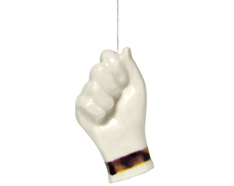 Housewarming Gifts, Bathroom decor, Cream white  ceramic hand ,Light pull, Tattooed, Birthday gift, Funny Gifts for Home, Porcelain Hand