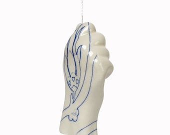 Christmas Gifts, Bathroom decor, Cream white  ceramic hand , Light pull, Tattooed, Birthday gift, Funny Gifts for Home, Porcelain Hand