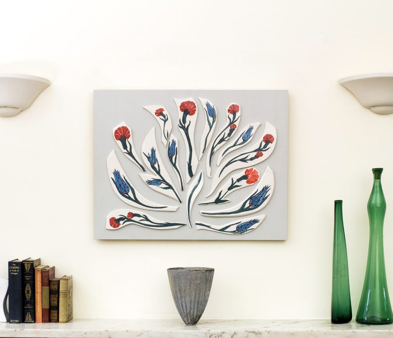 Wall Decor, Wedding Gift, Oriental Wall Art, 3d Wall Art, Porcelain wall decor, Flower designed Art, Handmade Home Gift image 2