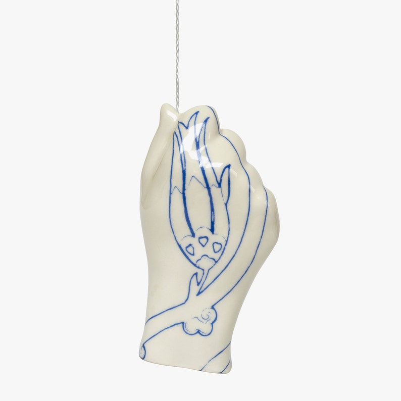 Christmas Gifts, Bathroom decor, Cream white ceramic hand ,Light pull, Tattooed, Birthday gift, Funny Gifts for Home, Porcelain Hand image 3