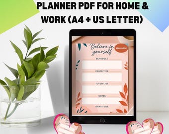 Planificador diario minimalista rosa: Productividad y organización (Descarga PDF tamaño A4/Carta)