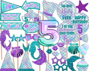 Mermaid Photo booth props, 5th Birthday, Mermaid Birthday party, Mermaid Birthday, Party photo booth props, Printable, INSTANT DOWNLOAD