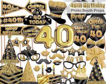 40th Birthday photo booth props, Luxury Glitter, Gold, Black, 40th Birthday, Birthday photo booth props, Printable, INSTANT DOWNLOAD