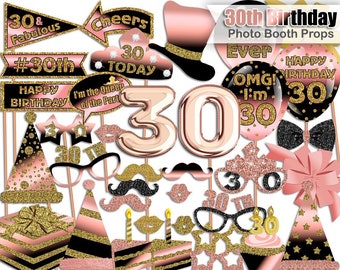 30th Birthday photo booth props, Rose Gold, Black, Gold, 30th Birthday Party, Birthday photo booth props, Printable, INSTANT DOWNLOAD