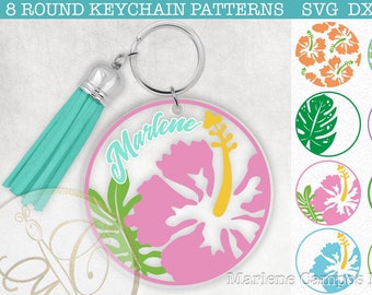 TROPICAL Round Keychain Pattern SVG Bundle, Set of 8, svg, dxf, png / Cutting machine, Silhouette, Cricut / SVG Round Pattern / Download