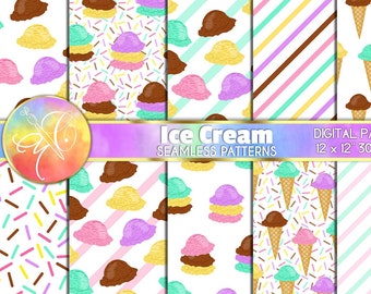 SEAMLESS Ice Cream Digital Paper, Digital Paper, Ice cream Party Decoration, Printable Scrapbook, Digital background, Scrapbooking Paper