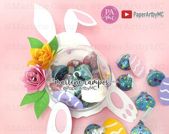 Cortar archivos Conejito de Pascua con flores Candy Holder Dome / Regalo de Pascua / svg, dxf, png / Proyecto Cricut, Silueta, ScanNcut