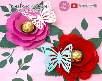 CUT FILE Paper Rose Chocolate Holder | Rose and Butterfly Candy Holder | + TUTORIAL | svg, dxf, png | Cricut Project, Silhouette, ScanNcut