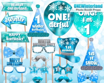 Winter ONEderland photo booth props, 1st Birthday, Winter Birthday, Birthday photo booth props, Printable, INSTANT DOWNLOAD